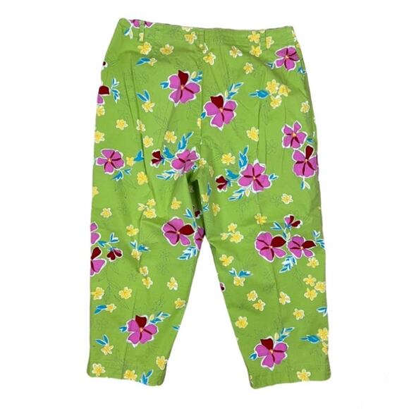 Erika Vintage Floral Print Cropped Pants Size 14 Green Pink - Picture 2 of 4